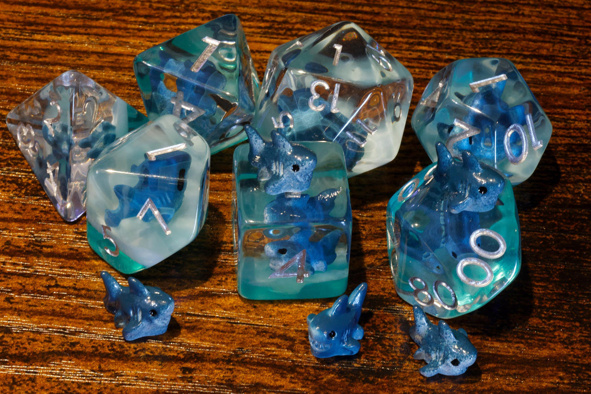 Shark 7-Piece Dice Set – Shark on Blue Sea Layer