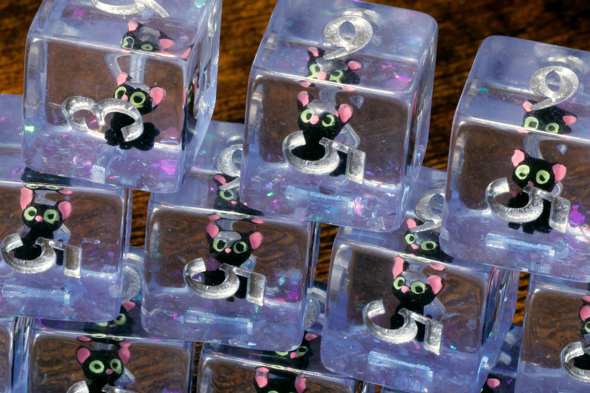 Black Cat Counter Dice – 12 C-Grade Cat Dice for Trading Card Game Counters