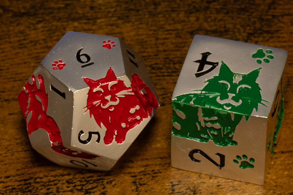 Meowgic 7-Piece Metal Dice Set – Pearl Silver with Rainbow Cats – photo 10