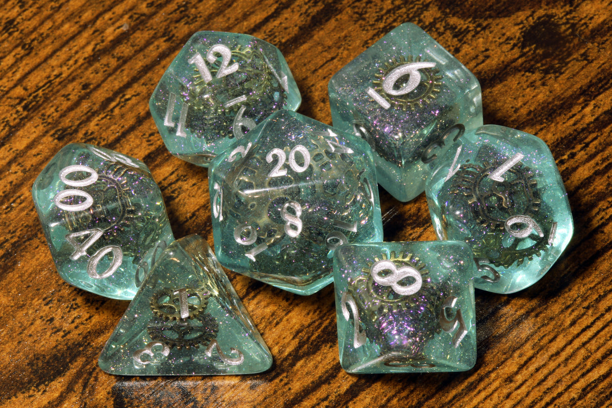 Sunken Artifact  - Dice with gears - Silver Font - The Wizard's Vault