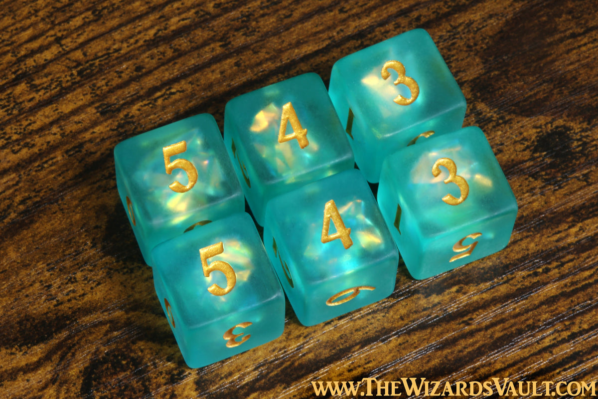Leviathan's Soul D6 dice - Turquoise green Holographic inclusions, Frosted - The Wizard's Vault