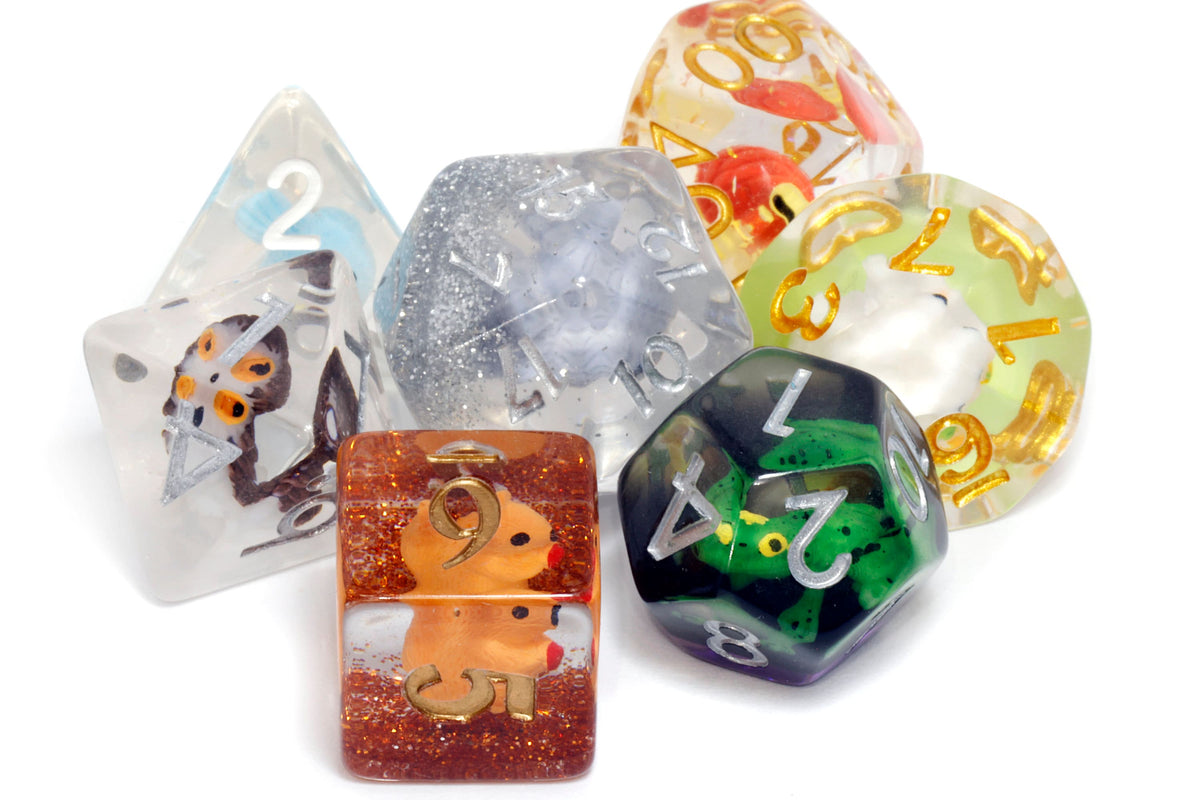 Woodland critters mixed animal 7-piece dice set