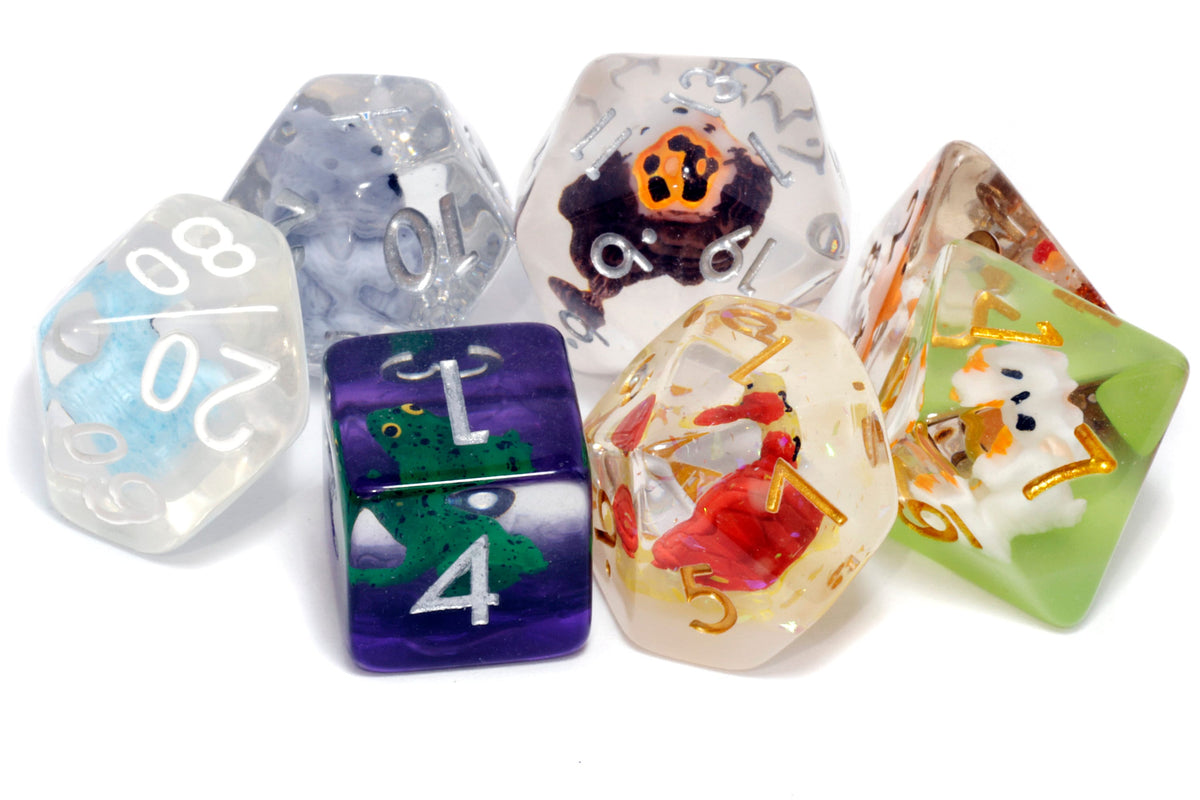 Woodland critters resin dice with animal inclusions